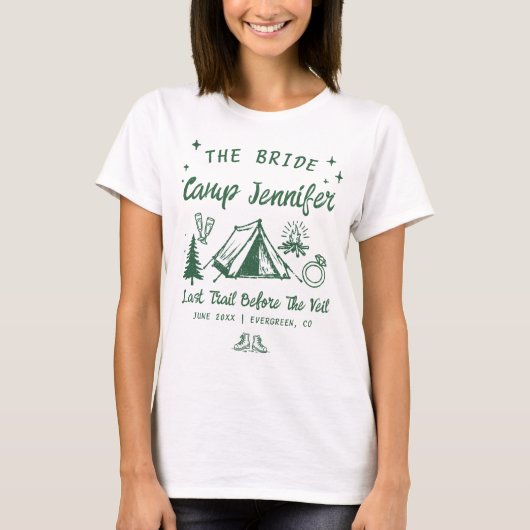 Camp Bachelorette Camping Hand Drawn Matching T-Shirt (Vorderseite)