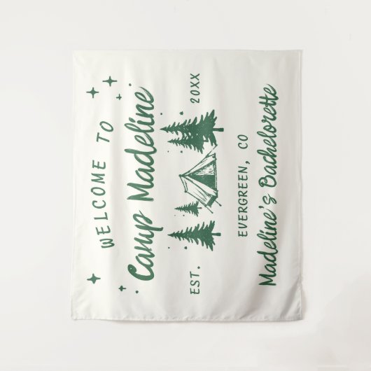 Camp Bachelorette Camping Hintergrund Hand gezogen Wandteppich (Vorderseite)