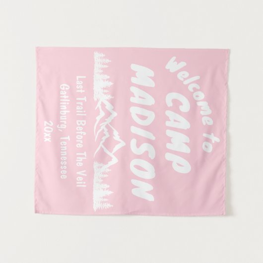 Camp Bachelorette Camping Party Rosa Zeichen Wandteppich (Vorderseite (Horizontal))