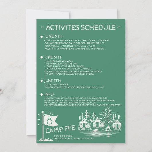 Camp Bachelorette Einladung (Rückseite)