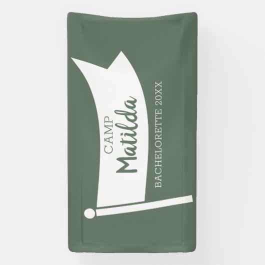Camp Bachelorette Forest Green Camping Flag Banner (Vertikal)