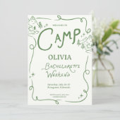 Camp Bachelorette Green Camping Itinerary  Einladung (Stehend Vorderseite)