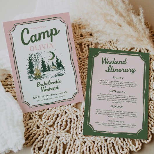 Camp Bachelorette Green Glamping Itinerary  Einladung