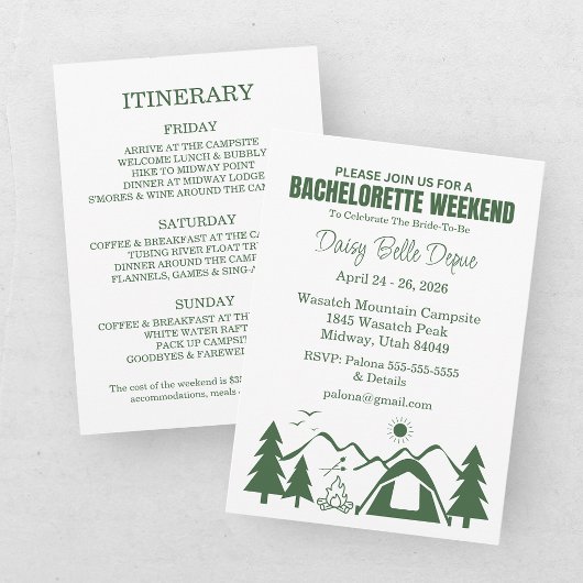 Camp Bachelorette Green Weekend Einladung