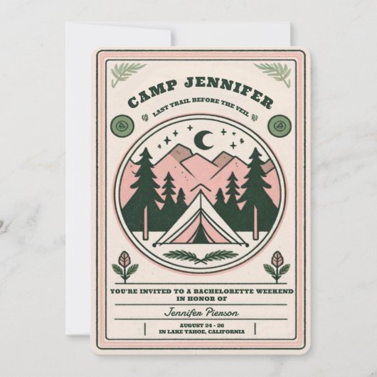Camp Bachelorette Rustikales Waldgebirge Einladung (Vorderseite)