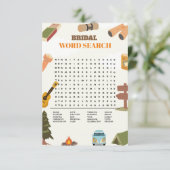 Camp Bachelorette Wedding Word Search Game Card Einladung (Stehend Vorderseite)