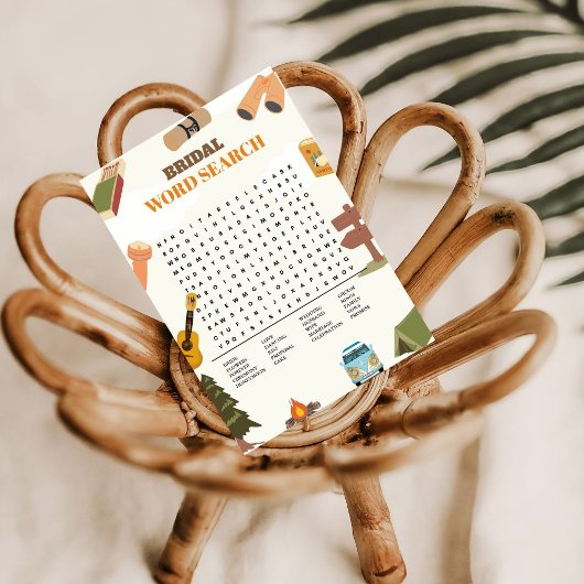 Camp Bachelorette Wedding Word Search Game Card Einladung