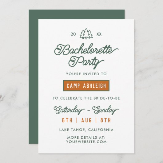 Camp Bachelorette Weekend Adventure Theme Einladung (Vorne/Hinten)