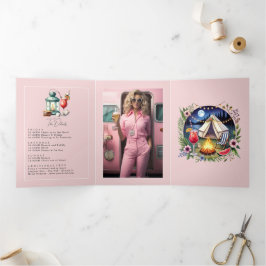 Camp Bride Bachelorette Weekend Foto und QR Code Dreifach Gefaltete Einladung