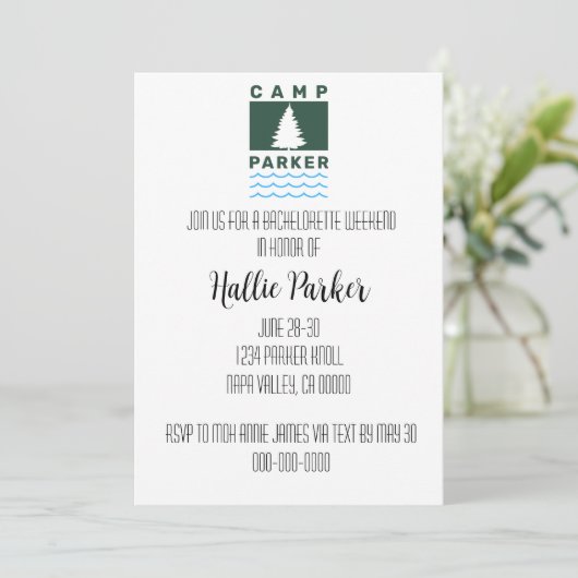 Camp Bride Junggeselinnen-Abschied Einladung (Stehend Vorderseite)