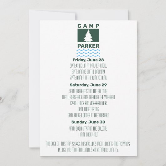 Camp Bride Junggeselinnen-Abschied Einladung (Rückseite)