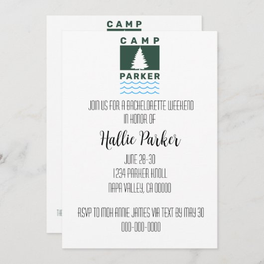 Camp Bride Junggeselinnen-Abschied Einladung (Vorne/Hinten)