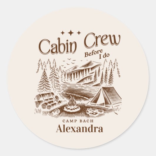 Camp Cabin Crew vor Bachelorette Runder Aufkleber (Vorderseite)