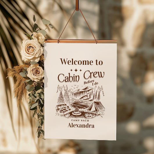Camp Cabin Crew vor Bachelorette Wandteppich Mit Holzrahmen