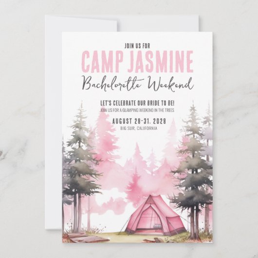 Camp Camping Weekend Junggeselinnen-Abschied Einladung (Vorderseite)