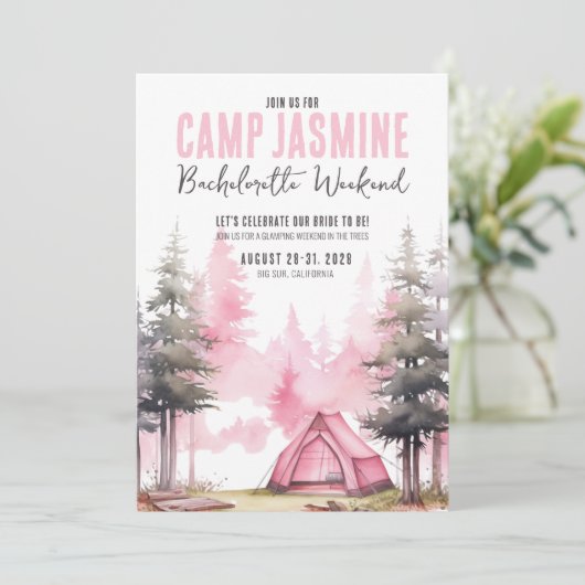 Camp Camping Weekend Junggeselinnen-Abschied Einladung (Stehend Vorderseite)
