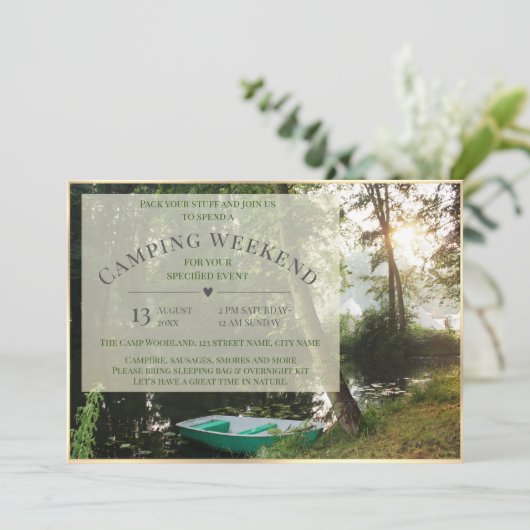 Camp Camping Wochenendkarte Einladung (Stehend Vorderseite)