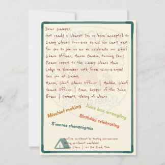 Camp Chaos: Forever Feral 4. Geburtstagseinladung Einladung