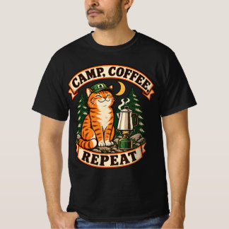 Camp Coffee Repeat Camping Katze CT-Shirt Vorder-  T-Shirt
