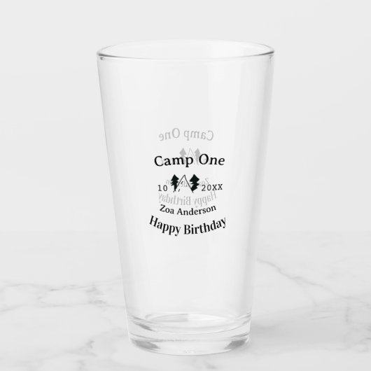 Camp einen glücklichen Geburtstag Name Datum Campi Glas (Vorderseite)