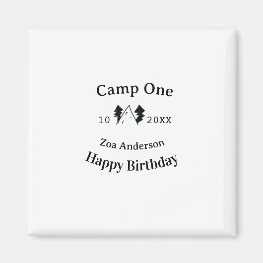 Camp einen glücklichen Geburtstag Name Datum Campi Magnet (Vorne)