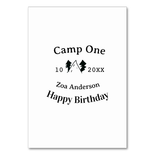Camp einen glücklichen Geburtstag Name Datum Campi Tischnummer (Vorderseite)