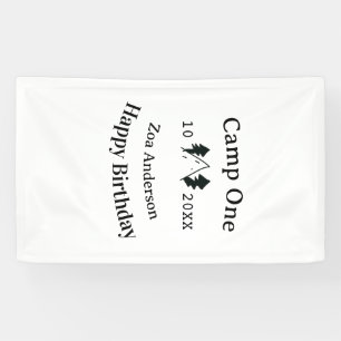 Camp eins zum Geburtstag Name Datum Campingabenteu Banner