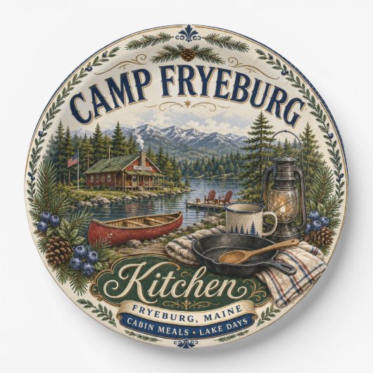 Camp Fryeburg Maine Rustikale Melaminplatte Pappteller (Vorderseite)