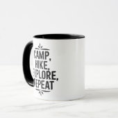 Camp Hike Explore Repeat Abenteuer Zitat Tasse (Vorderseite Links)