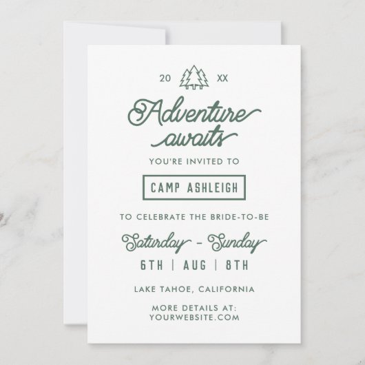 Camp Junggeselinnen-Abschied Adventure erwartet Einladung (Vorderseite)