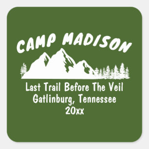 Camp Junggeselinnen-Abschied Camping Bach Trip Quadratischer Aufkleber