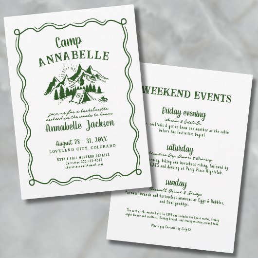 Camp Junggeselinnen-Abschied Girls Wochenende Einladung