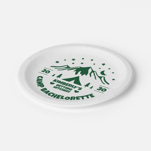 Camp-Junggeselinnen-Abschied Pappteller (Schrägansicht)