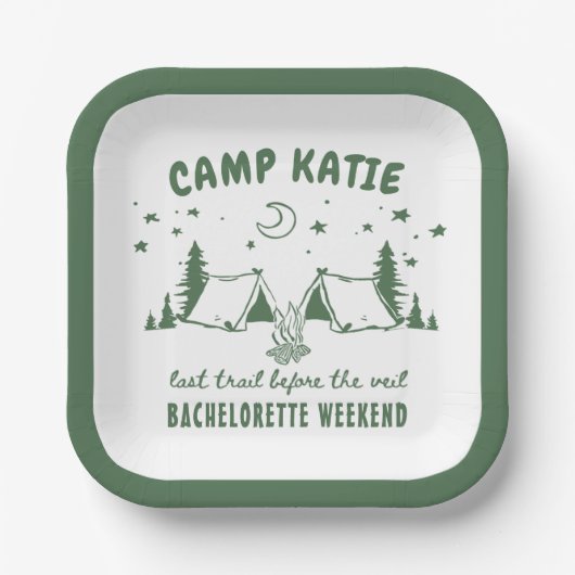 Camp-Junggeselinnen-Abschied Pappteller (Vorderseite)