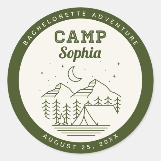 Camp Junggeselinnen-Abschied Runde Gunst Sticker (Vorderseite)