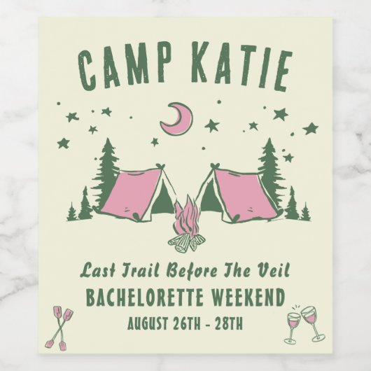 Camp-Junggeselinnen-Abschied Weinetikett (Einzelnes Label)