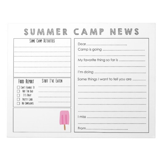 Camp Letter ausfüllen - Niedliches Summer Camp Sta Notizblock (Vorderseite)