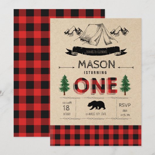 Camp-Lumberjack-Party Einladung (Vorne/Hinten)