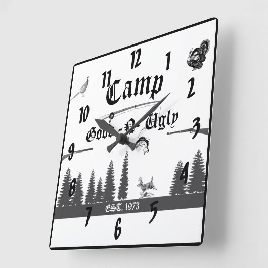 Camp Name des Waldes Quadratische Wanduhr (Winkel)