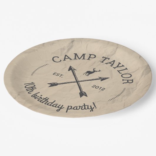 Camp-Name-Logo Pappteller (Schrägansicht)