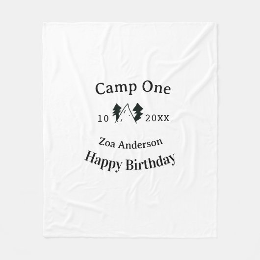 Camp one happy birthday name date campingadventure fleecedecke (Vorderseite)