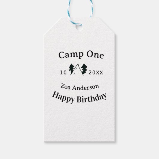 Camp one happy birthday name date campingadventure geschenkanhänger (Vorderseite)