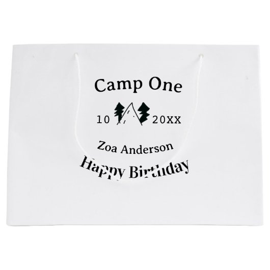 Camp one happy birthday name date campingadventure große geschenktüte (Vorderseite)