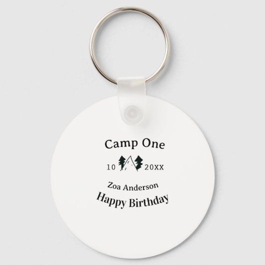Camp one happy birthday name date campingadventure schlüsselanhänger (Vorderseite)