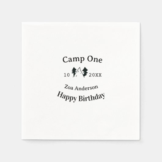 Camp one happy birthday name date campingadventure serviette (Vorderseite)