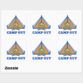 Camp out quadratischer aufkleber (Blatt)