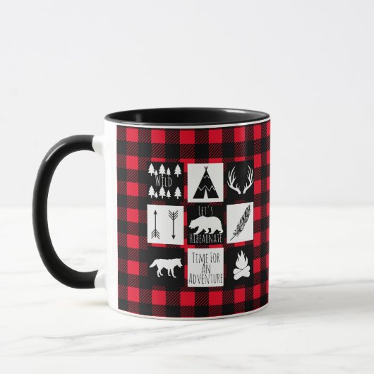 Camp Rustic Woodland Tiere Buffalo Karo Kariert Tasse (Links)