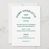 Camp Weekend Forest Green Junggeselinnen-Abschied Einladung (Vorderseite)