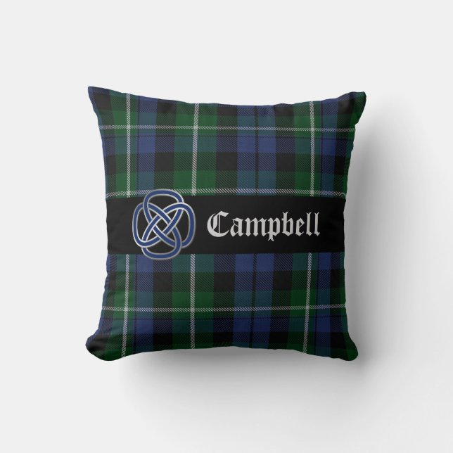 Campbell blauer und grüner Tartan-kariertes Kissen (Vorderseite)