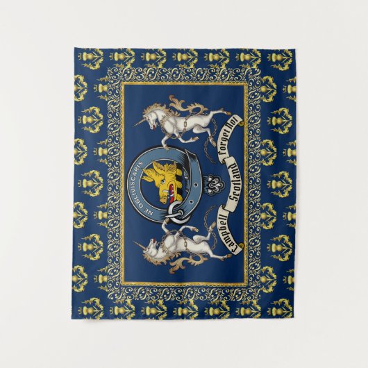 Campbell Clan Abzeichen & Motto w/Unicorns Wandteppich (Vorderseite)